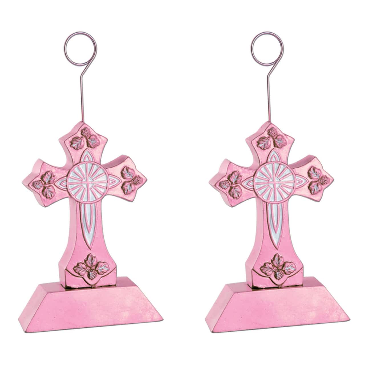 Beistle 6oz. Pink Cross Photo & Balloon Holders, 2ct.